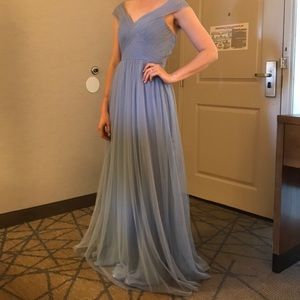 Tulle light blue long formal gown